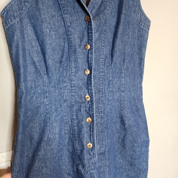 Boston Proper Denim Sleeveless Collared Button Front Romper. Size 6. Pockets. - Picture 11 of 15